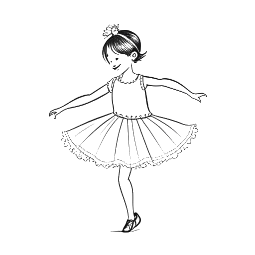 Line art drawing of a young girl, representing Rylee Arnold, dancing in a ballet tutu.