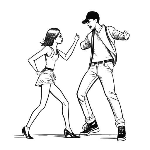 Line art drawing of a young girl, representing Rylee Arnold, dancing with Justin Bieber.