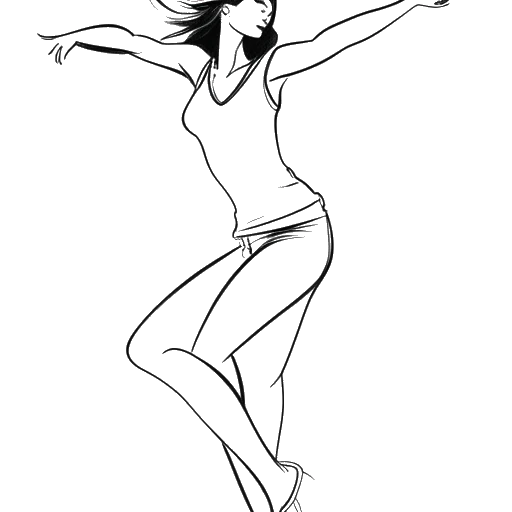 Line art drawing of a young woman, representing Rylee Arnold, performing a dance move.