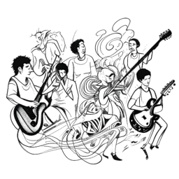 Dibujo de línea de una colaboración entre artistas musicales, representando las colaboraciones de 6ix9ine y su firma de un contrato de dos álbumes, en un fondo blanco.