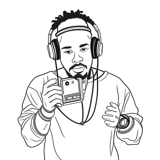 Disegno in stile line art di un uomo, rappresentante il secondo mixtape di 6ix9ine 'Day69', che tiene un mixtape.