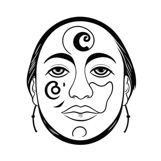 Dessin en ligne du visage d'un homme, représentant 6ix9ine, avec le chiffre 69 et un symbole yin et yang.
