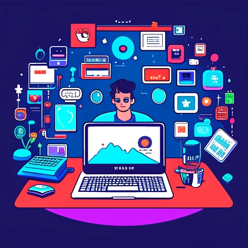 Ilustração de arte em linha de um homem representando o Agente 00, circundado por telas com ícones do YouTube, Twitch e plataformas de mídia social, juntamente com um laptop mostrando uma loja de mercadorias online, destacando várias fontes de receita.