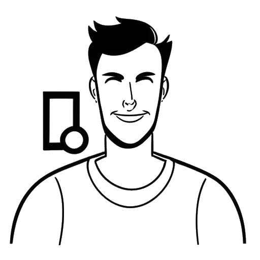 Dibujo de línea de un hombre con una insignia de '1.77M' suscriptores y un botón de reproducir de YouTube, representando al Agente 00.
