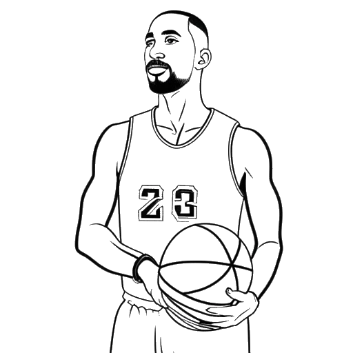 Dibujo de línea de un hombre sosteniendo un balón de baloncesto con una etiqueta de 'Kobe Bryant', representando al Agente 00.