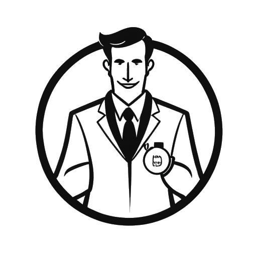 Dessin en ligne d'un homme tenant un badge 'célibataire' avec un symbole de verrou, représentant l'agent 00.