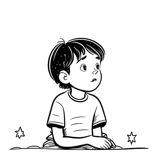Desenho em arte linear de um menino, representando Bailey Munoz, assistindo a um programa de dança na TV com olhos sonhadores.
