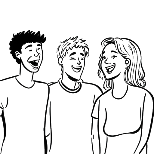 Line art drawing of a young adult, representing Bailey Munoz, joking with friends.