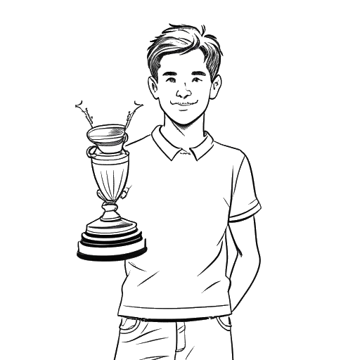 Line art drawing of a young adult, representing Bailey Munoz, holding a SYTYCD trophy.