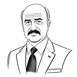 Dibujo de arte lineal de un Dr. Phil confiado y autoritario, representando su éxito como presentador de televisión, en un fondo blanco.