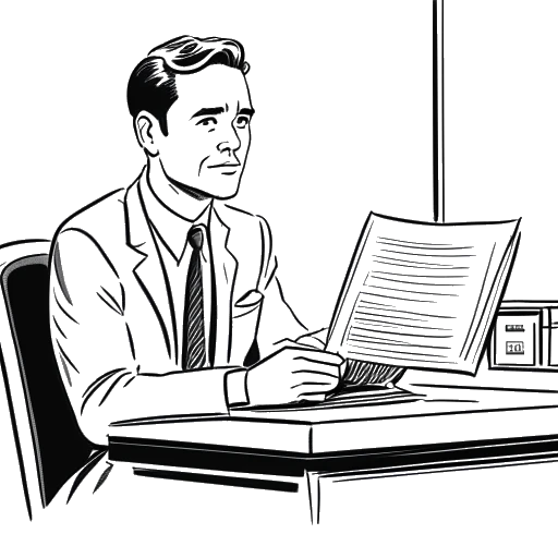 Line art-tekening van een man die Dr. Phil vertegenwoordigt, zittend voor een praatshowset, met een rechtszaakdocument in zijn hand en een bezorgde blik op zijn gezicht.