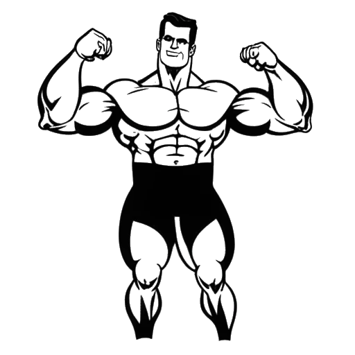 Dibujo de arte lineal de un hombre, que representa a David Laid, flexionando sus músculos, con el texto 'Estructura Muscular Magra' y 'Estética y Salud'