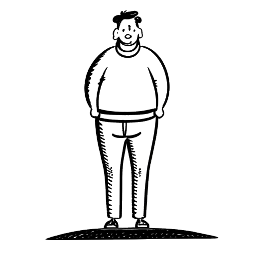 Disegno in stile line art di un uomo, che rappresenta David Laid, in piedi su una bilancia, con il testo '98 libbre a 190 libbre' e '5'7" a 6'2"'