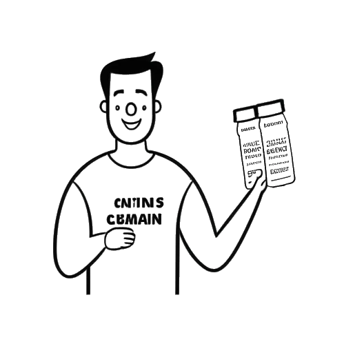 Dibujo de arte lineal de un hombre, que representa a David Laid, sosteniendo botellas de suplementos y una libreta etiquetada como 'Entrenamiento Personalizado y Planes de Nutrición'