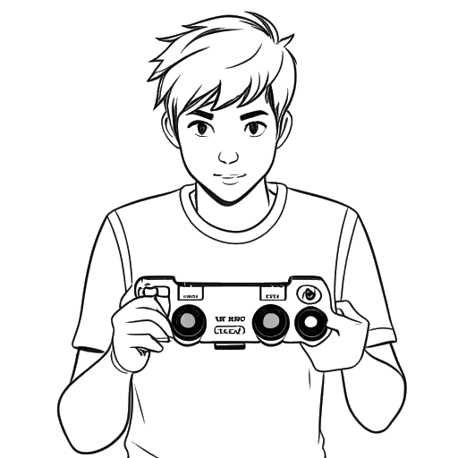 Disegno in stile line art di un ragazzo adolescente, che rappresenta David Laid, con un controller di videogiochi in mano, con un logo di YouTube sullo sfondo