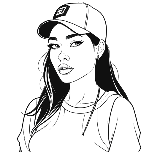 Line art drawing of a woman, representing Kylie Jenner, wearing sports brands