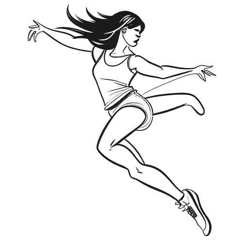 Line art drawing of a cheerleader, representing Kylie Jenner, doing a stunt