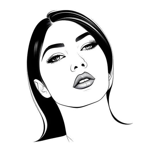 Lijnkunsttekening van een vrouw, die Kylie Jenner vertegenwoordigt, die de voorkeur geeft aan matte lippenstift