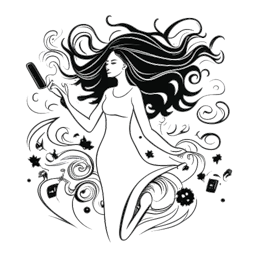 Dibujo lineal de una mujer, representando a Devon Lee Carlson, con el cabello al viento; el fondo muestra siluetas de bailarines, y en primer plano hay un teléfono inteligente con una funda de Wildflower.