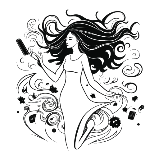 Disegno in stile lineare di una donna, che rappresenta Devon Lee Carlson, con i capelli fluenti; lo sfondo mostra le silhouette di ballerini, e in primo piano c'è uno smartphone con una custodia Wildflower.