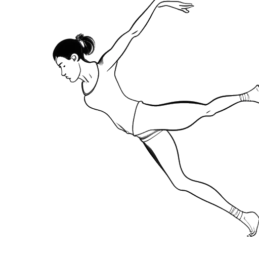Desenho de arte linear de uma jovem mulher, representando Devon Lee Carlson, realizando um movimento de ginástica