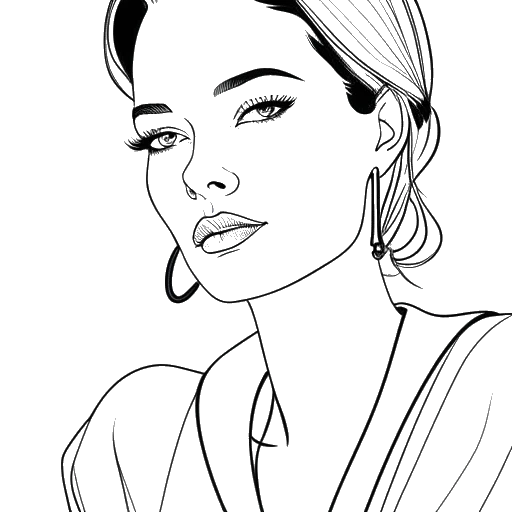 Desenho de arte linear de uma mulher, representando Devon Lee Carlson, posando para uma capa de revista
