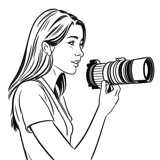 Line art drawing of a woman, representing Devon Lee Carlson, recording a video on a camera