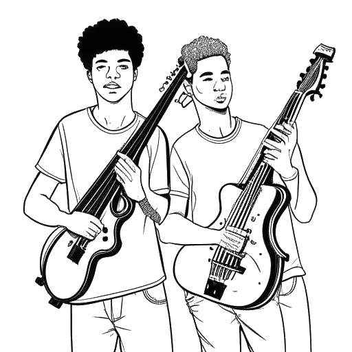 Strichzeichnung von zwei jungen Männern, die Musikinstrumente halten, mit dem Alter '16' im Hintergrund, die Vokalmatadors Freundschaft mit Bülow repräsentiert