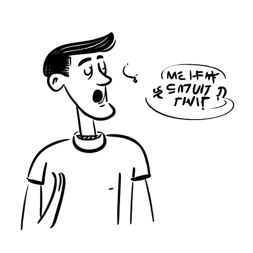 Strichzeichnung eines Mannes, der spricht, mit Sprechblasen, die den Ausdruck 'so ein Zeug' enthalten, die Vokalmatadors Angewohnheit repräsentieren