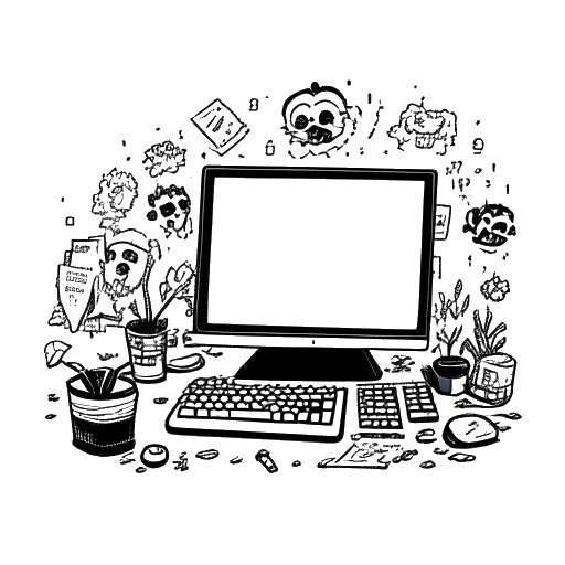 Dibujo de línea de una pantalla de computadora con las palabras 'DEP Dillon The Hacker' mostradas, rodeadas de lágrimas virtuales y homenajes.