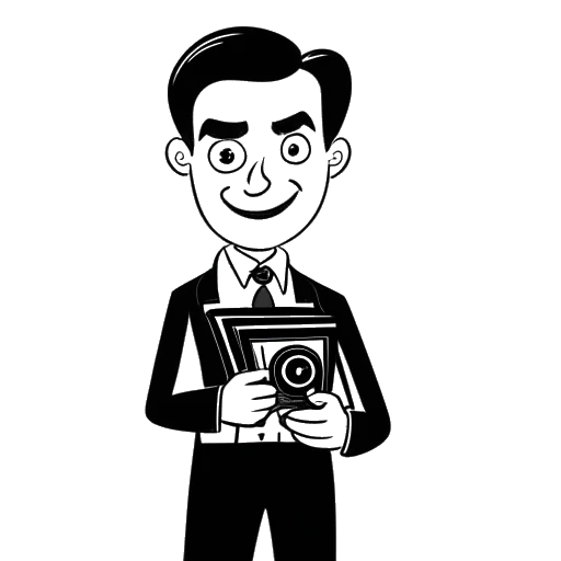 Dessin en contours d'un jeune homme, représentant Dillon The Hacker déguisé en Mr. Bean, tenant une caméra vidéo, avec le texte 'Mr. Beanboy' et un logo YouTube en arrière-plan.