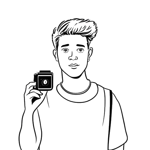 Line art drawing of a young man, representing Dillon The Hacker, with a halo, holding a video camera, with the text 'RIP' and the date 'July 28, 2019' in the background.