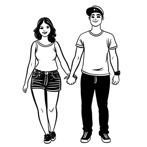 Line art drawing of a young man and woman, representing Dillon The Hacker and Pupinia Stewart, holding hands, with the text 'rule the world' in the background.