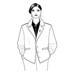 Dibujo lineal de una chaqueta clásica de Chanel, un tributo al perdurable legado de diseño de Karl Lagerfeld, sobre un fondo blanco.