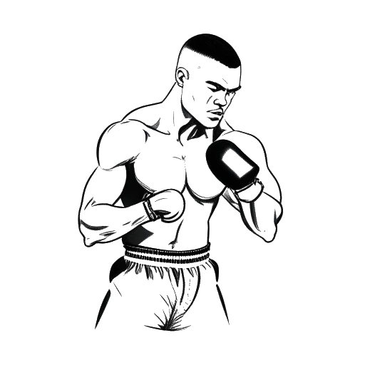 Line art drawing of a man, representing N3on, in a boxing stance, illustrating the rivalries and challenges he faced, all on a white backdrop.