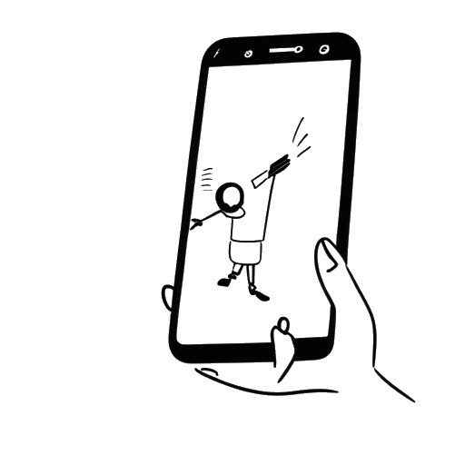 Disegno in bianco e nero di uno smartphone rappresentante il passaggio di N3on allo streaming IRL sulla piattaforma Kick.
