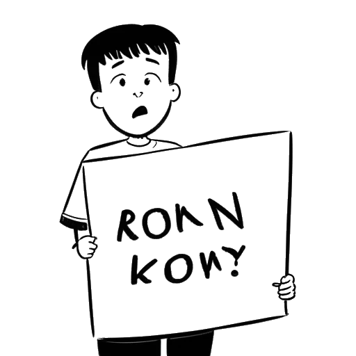 Disegno in bianco e nero di una persona che tiene un cartello rappresentante la provocazione scherzosa di N3on nei confronti di un altro streamer di NBA 2K.