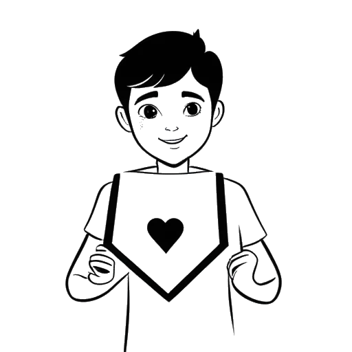 Line art drawing of a young boy representing N3on, holding a YouTube play button, with a medical symbol in the background.