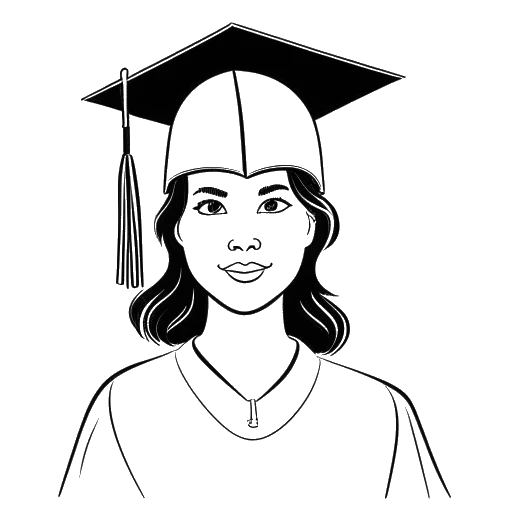 Strichzeichnung einer Frau, die RevedTV darstellt, mit einem Abschlusshut und einem Diplom in der Hand, mit stolzem Ausdruck, alles vor einem weißen Hintergrund