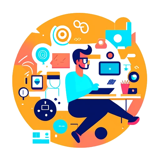 Une illustration minimaliste d'un homme incarnant Plaqueboymax s'engageant dans diverses activités de création de contenu, mettant en valeur ses diverses entreprises entrepreneuriales.