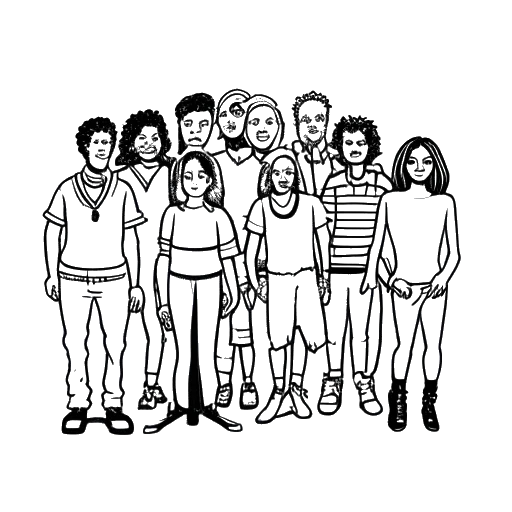Dibujo de arte lineal de un grupo de personas con las palabras 5$TAR Community.