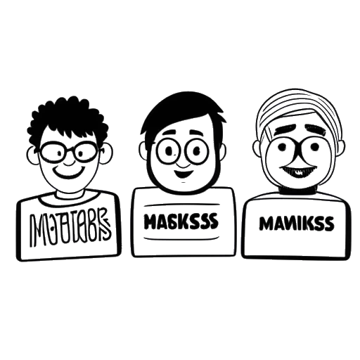 Line art drawing of three YouTube channels with the names maxscrotum, maxtouchesgrass, and maxplug.