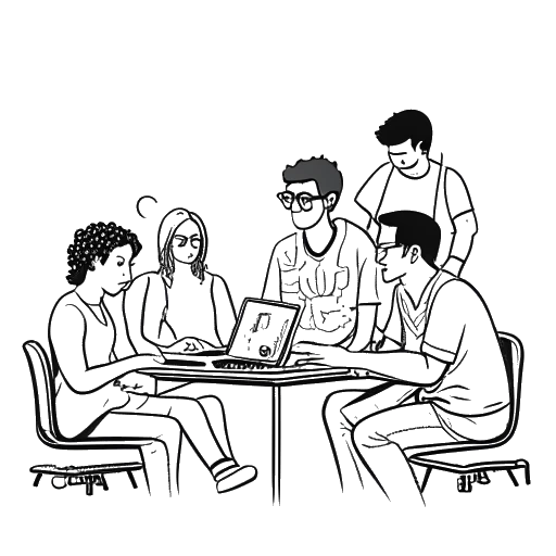 Line art drawing of a man collaborating with other content creators.