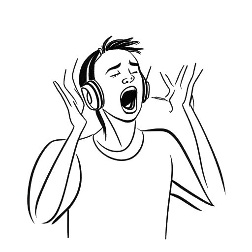 Line art drawing of a man reacting to music videos.