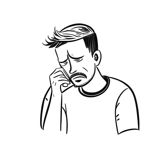 Line art drawing of a man crying while watching a video called Antisocial 2.