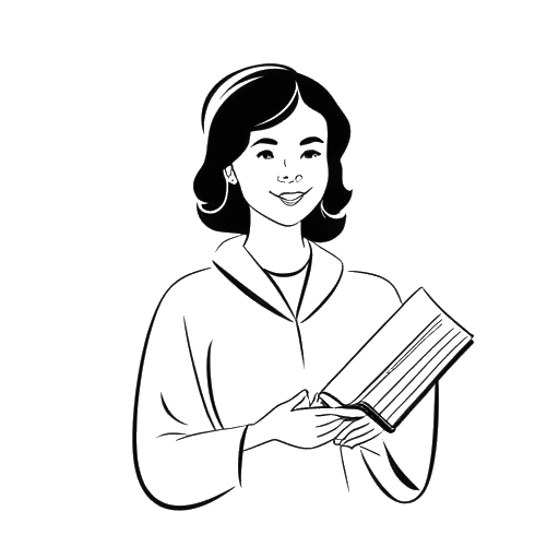 Line art drawing of a woman, representing Kim Kardashian, holding a law book and a diploma