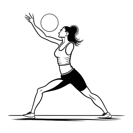 Line art drawing of a woman, representing Kim Kardashian, working out alone, with a sun in the background