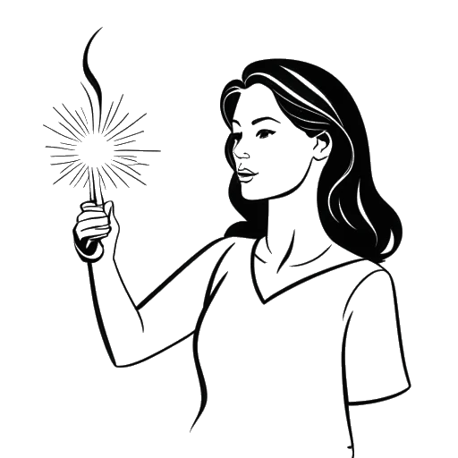 Line art drawing of a woman, representing Kim Kardashian, holding a flare, with a medical symbol in the background