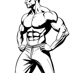 Linienzeichnung eines durchtrainierten athletischen Mannes, der Marc Eggers darstellt und während eines Fitness-Fotoshootings posiert, was sowohl auf seine Athletik als auch auf seine Modelkarriere hinweist.