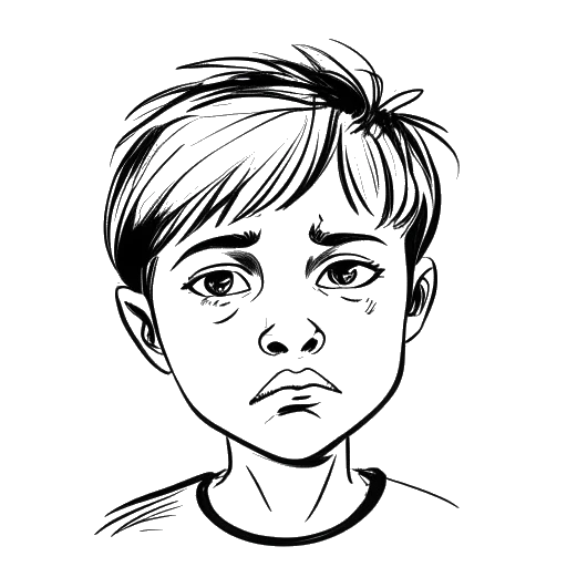 Line art representation of a boy with an expressive face, symbolizing XXXTentacion's resilience amid childhood adversities.